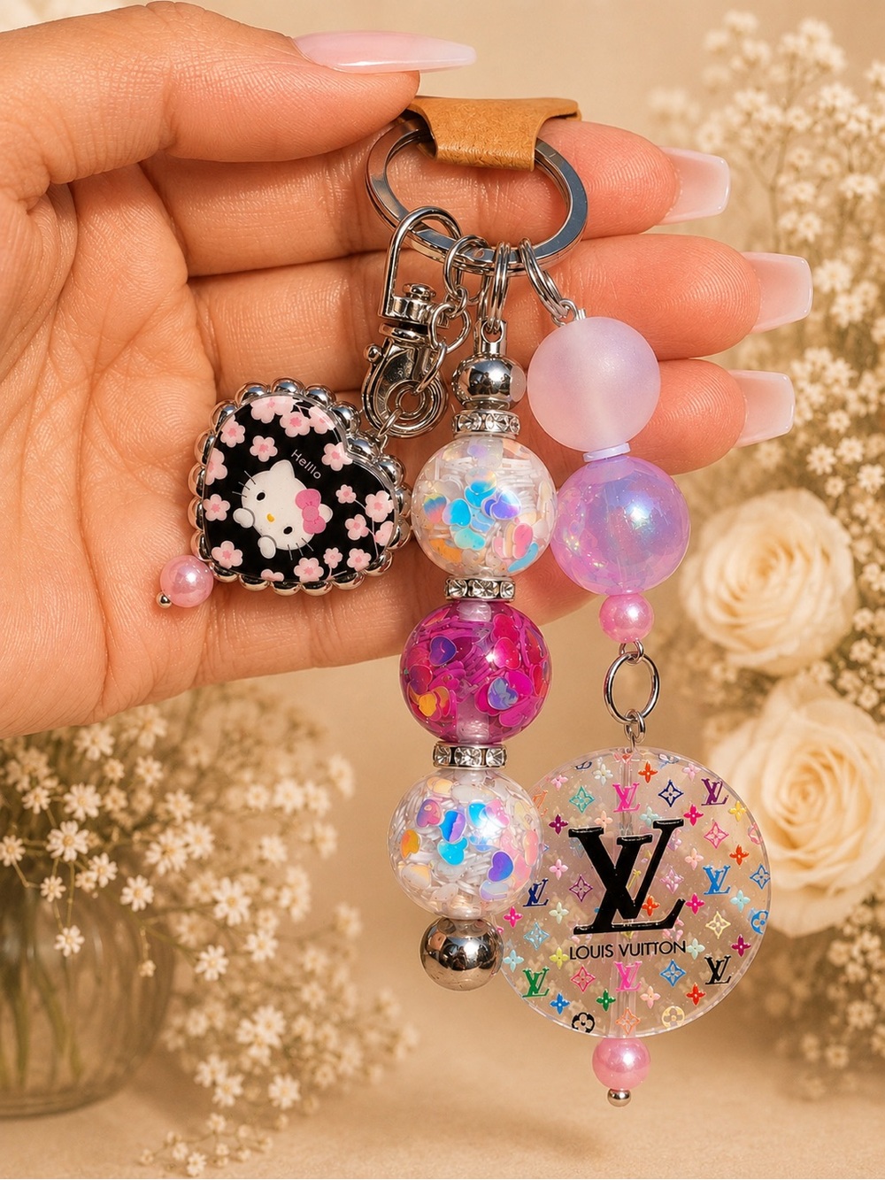 🎀 Pink Designer-Inspired Beaded Bag Charm / Keychain 🎀